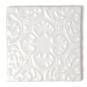 Royal White Glossy Baroque Ceramic Accent Tiles 6×6 For Sale
