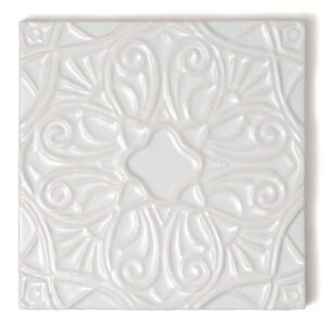 Royal White Glossy Filigree Ceramic Accent Tiles 6×6 For Sale