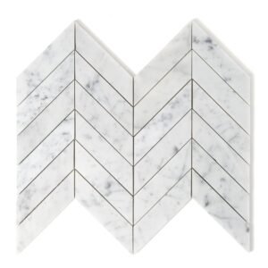 White Carrara Honed Chevron Marble Tile 10×13 For Sale