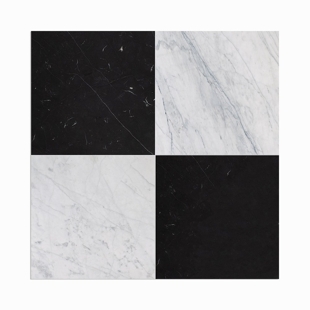 Avenza,Black Honed Checkerboard Pattern Marble Tile 12×12 For Sale