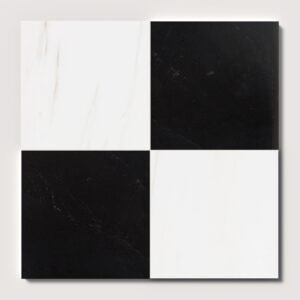 Black,Bianco Dolomiti Classic Honed Checkerboard Pattern Marble Tile 12×12 For Sale