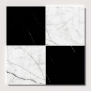 Black,White Carrara C Polished Checkerboard Pattern Marble Tile 12×12 For Sale