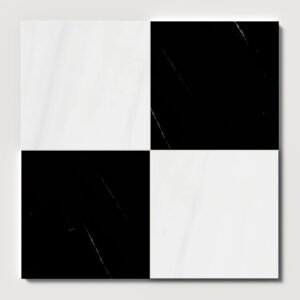 Black,Bianco Dolomiti Classic Polished Checkerboard Pattern Marble Tile 12×12 For Sale