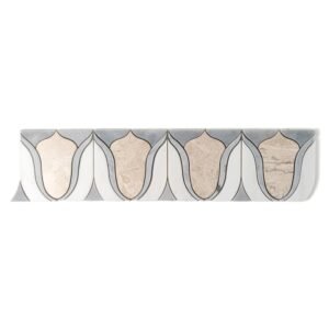 Afyon Grey, Avenza Light, Diana Royal Multi Finish Tulip Marble Border Tiles 4×12 For Sale